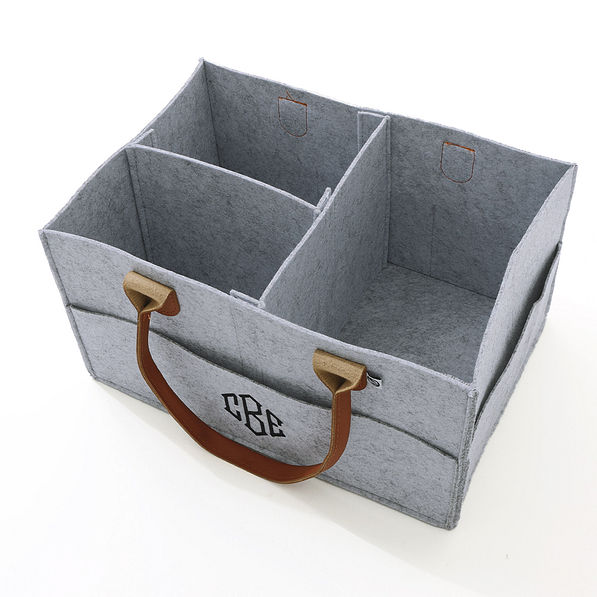 gray diaper caddy inside shot