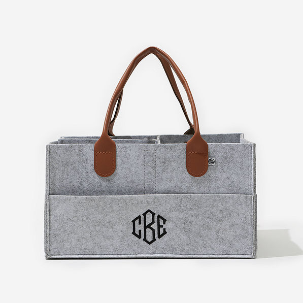 Monogrammed Diaper Caddy in Gray