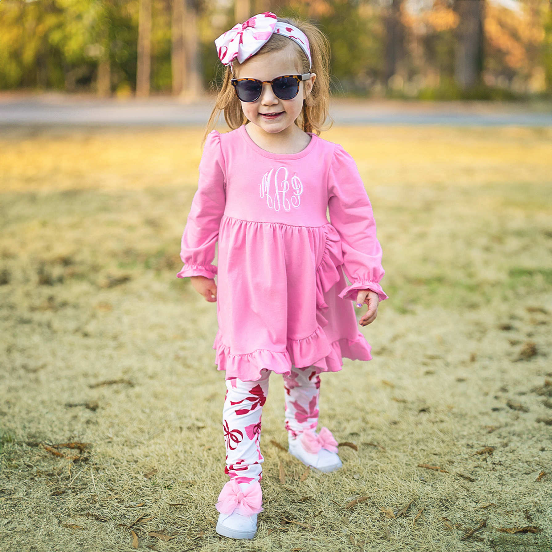 Girls Floral Ruffle Tunic Dress & Leggings Set – Long Sleeve Boutique Outfit, Cotton/Spandex 11 thumbnail image