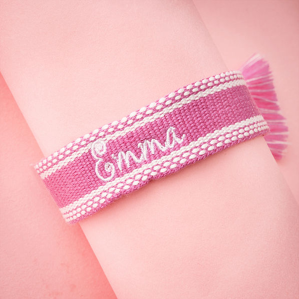 pink woven girls personalized bracelet