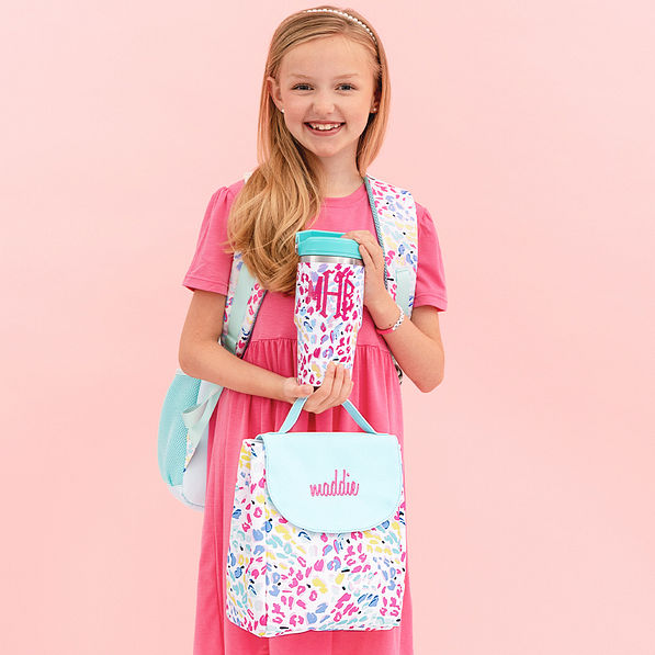 monogrammed wild confetti kids tumbler and lunch box