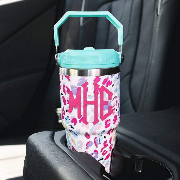 wild confetti kids personalized tumbler in car cup holder