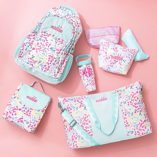 wild confetti monogrammed backpack lunch box tumbler toiletry bag and weekend bag