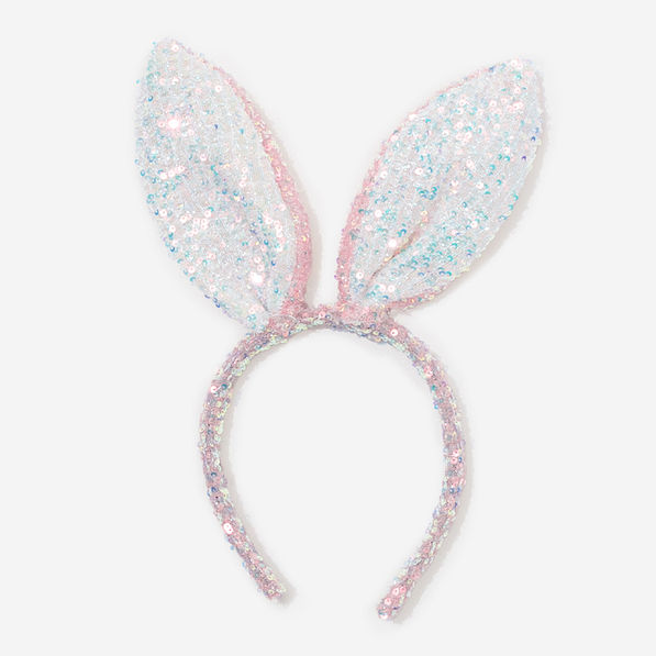 pink and white kids glitter bunny ears