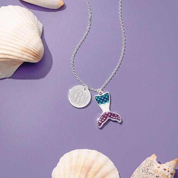girls mermaid monogrammed necklace with seashells