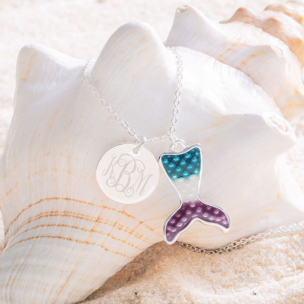 monogrammed necklace on seashell