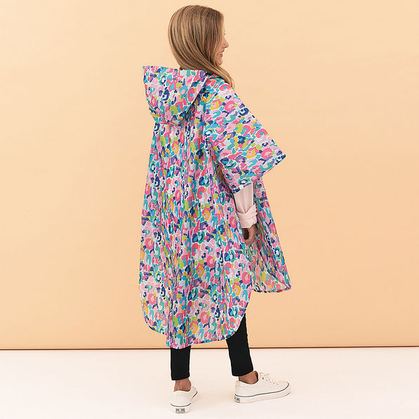 back of kids watercolor cheetah rain poncho