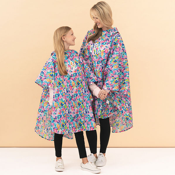 mom and me watercolor cheetah monogrammed rain ponchos
