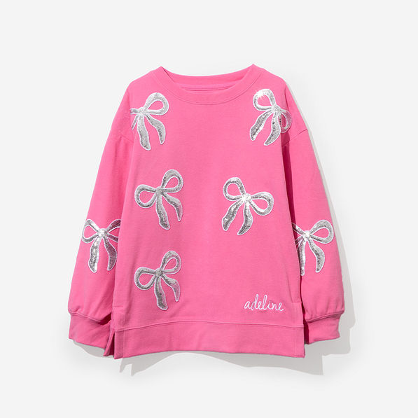 Monogrammed Kids Sequin Bow Sweatshirt in Hot Pink