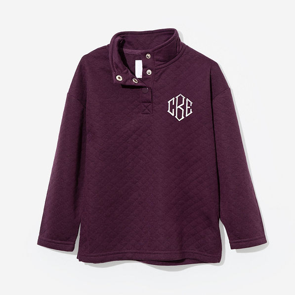 monogrammed kids quilted pullover in plum
