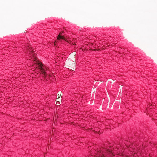 hot pink kids sherpa jacket detail shot