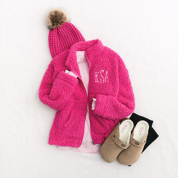 hot pink kids sherpa jacket flatlay