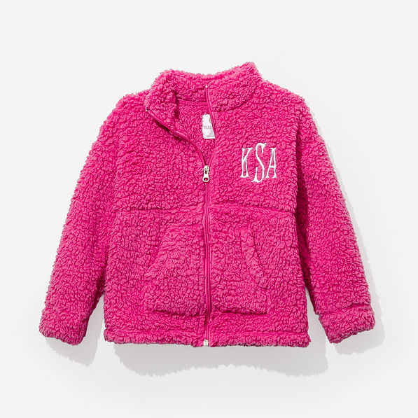 monogrammed kids sherpa jacket in hot pink