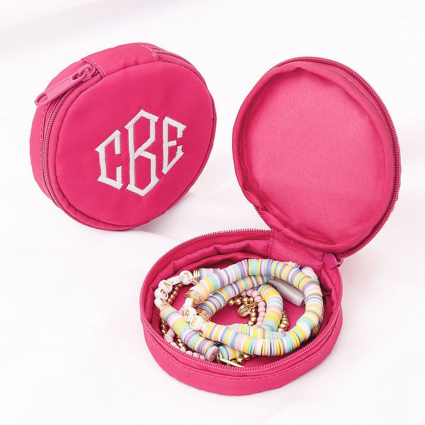 monogrammed pink kids accessory travel case open and closed