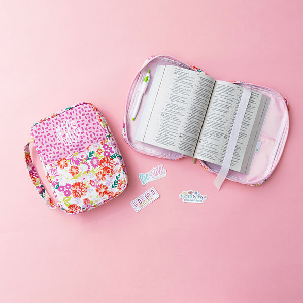 pink bible carrier opened