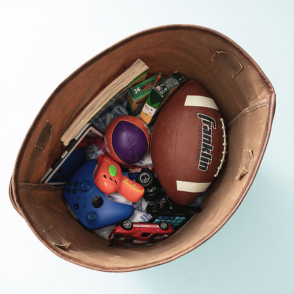 kids waxed canvas storage basket inside shot