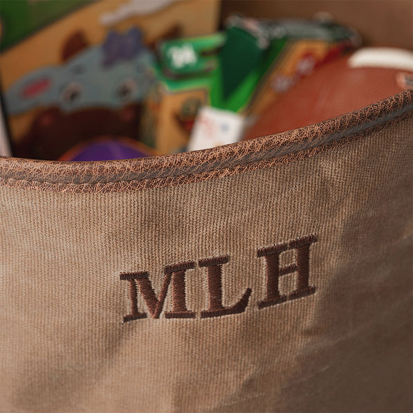 kids waxed canvas storage basket up close