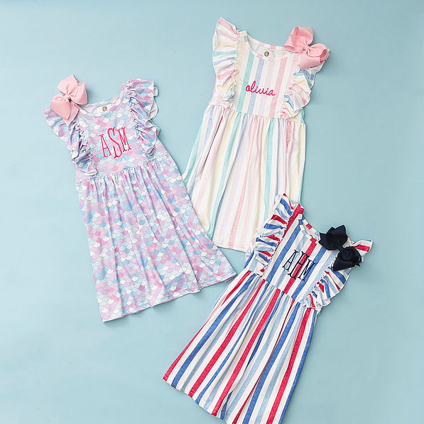kids ruffle dress in mermaid americana multi stripes