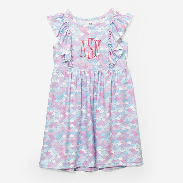 monogrammed girls ruffle dress in mermaid