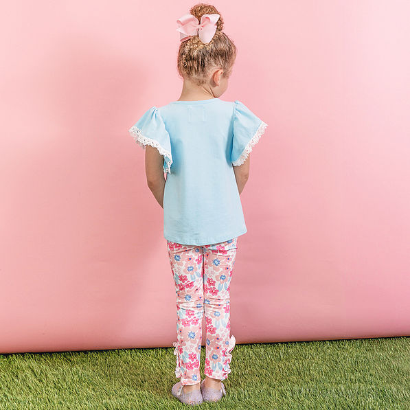 back of girls bunny easter leggings set