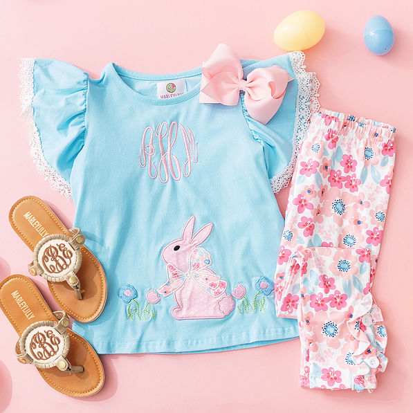 monogrammed girls bunny leggings set with sandals