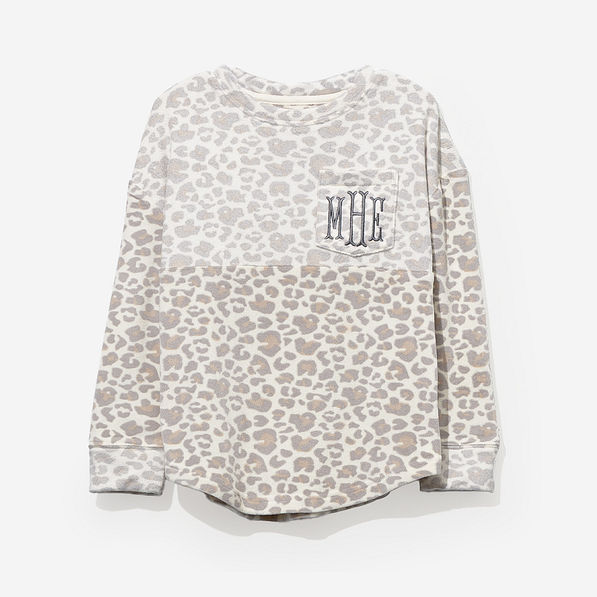 monogrammed kids softspun pullover in snow leopard