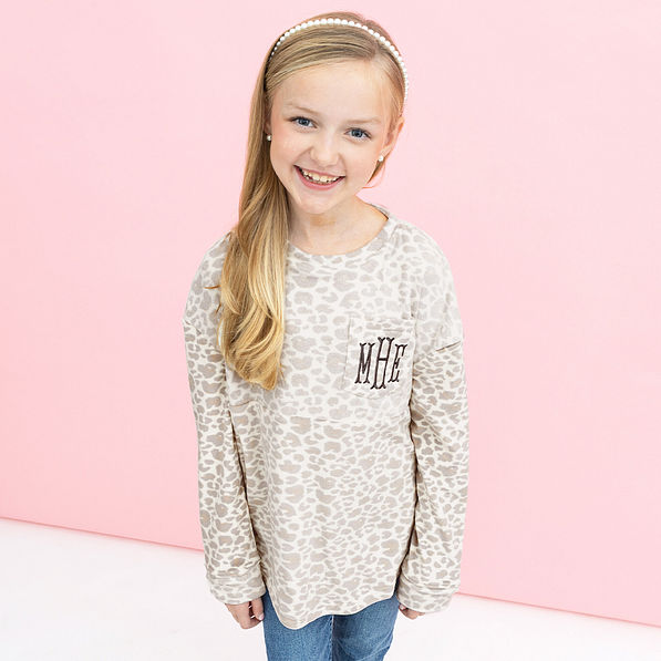 snow leopard kids softspun pullover on addie