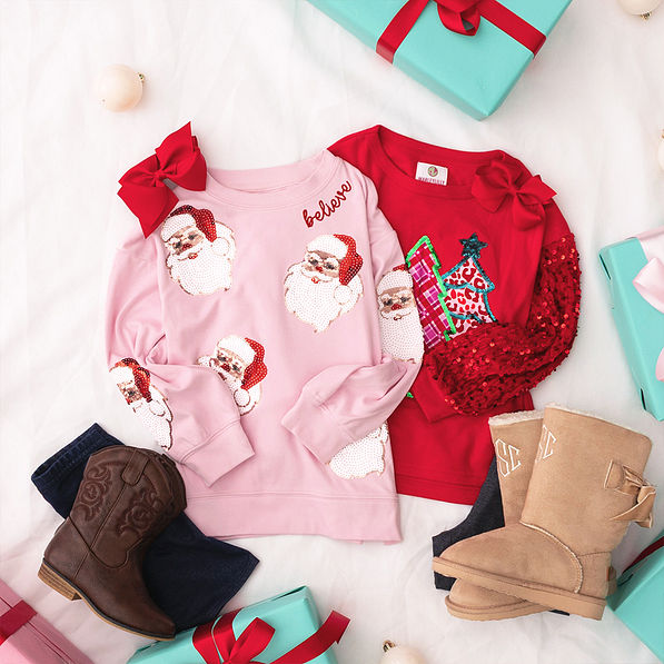 christmas sweatshirts flatlay