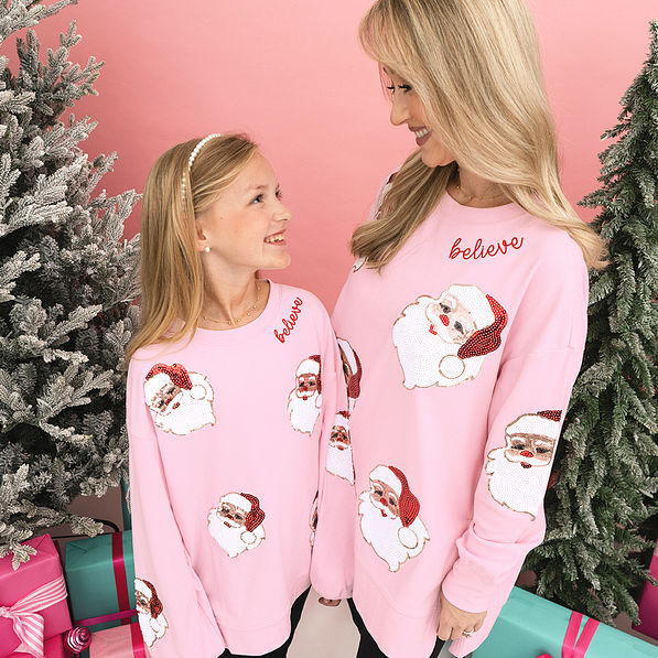 light pink christmas sweatshirt mom and me