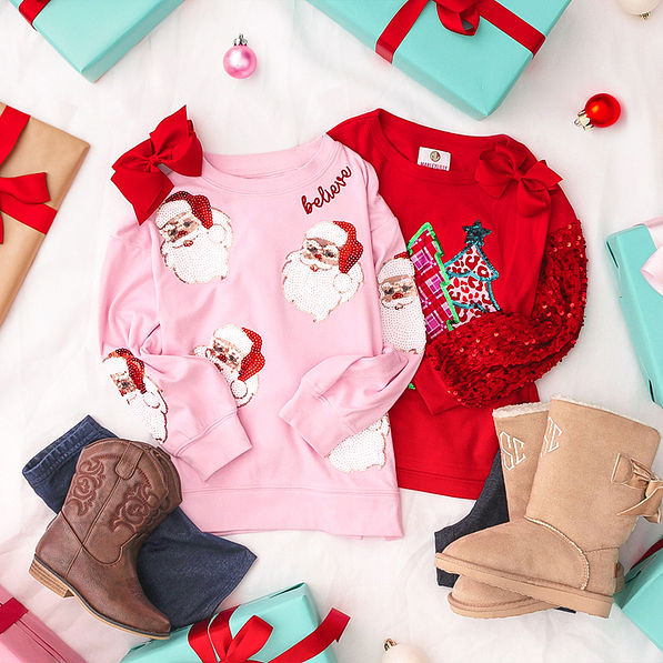 christmas sweatshirts flatlay