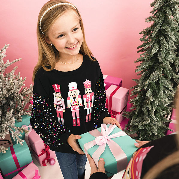 black nutcracker sweatshirt mom and me with gift box