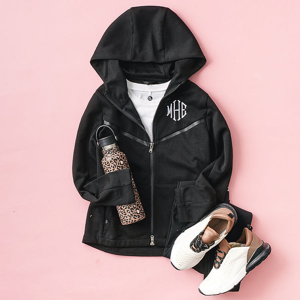 monogrammed youth full Zip hoodie in black ootd