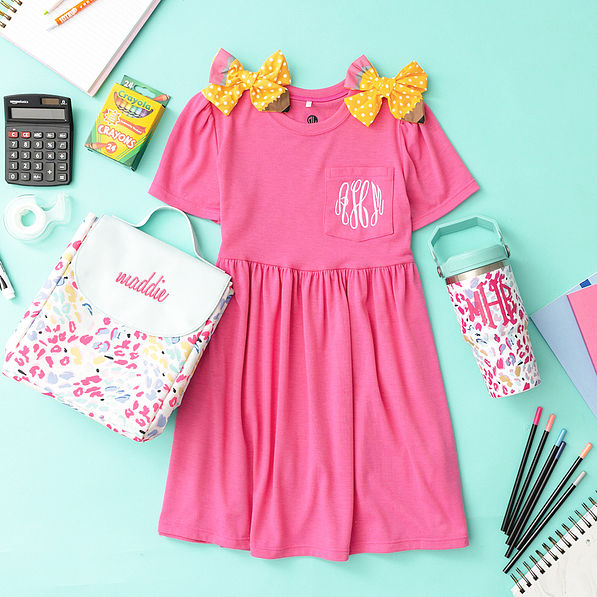 yellow girls pencil hair bow set with t-shirt dress