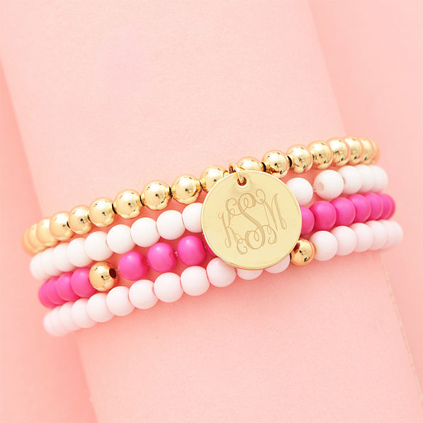 girls pink beaded bracelet stack