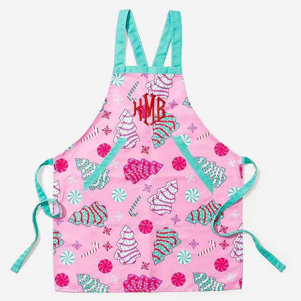 monogramed girls apron in fun and frosted