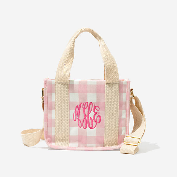 Monogrammed Girls Tote Bag in Pink Gingham