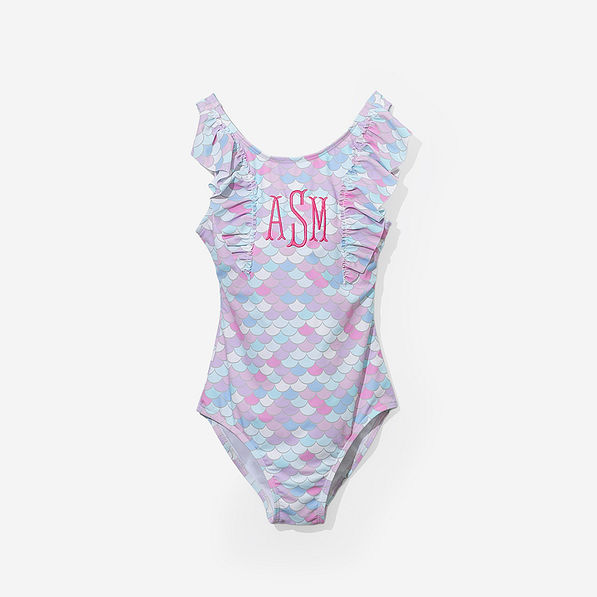 Monogrammed kids ruffle bathing suit