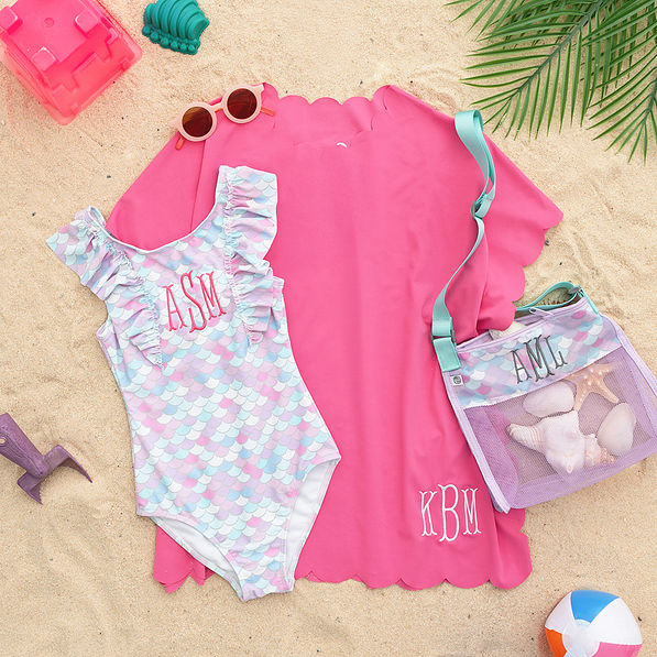 hot pink scalloped cover up flatlay