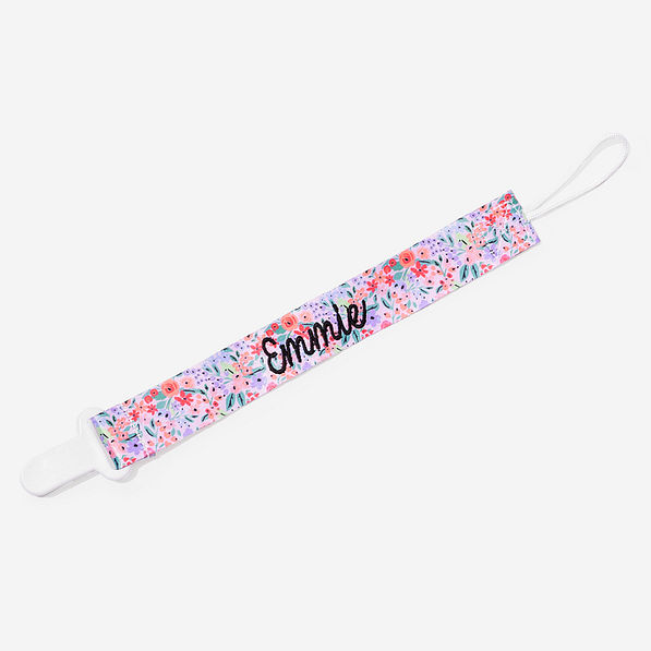 personalized paci clip in coral floral