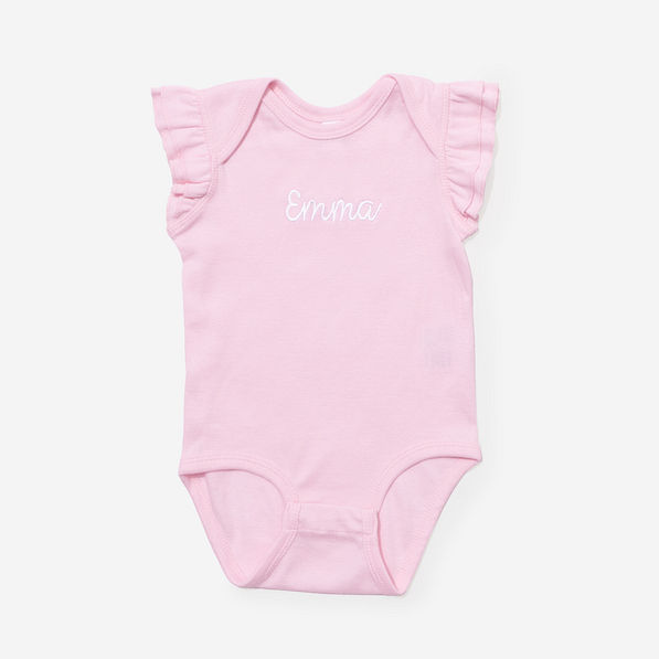 monogrammed flutter sleeve bodysuit in light pink
