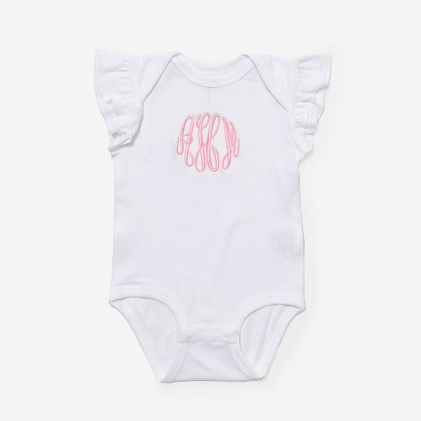 monogrammed flutter sleeve bodysuit in white