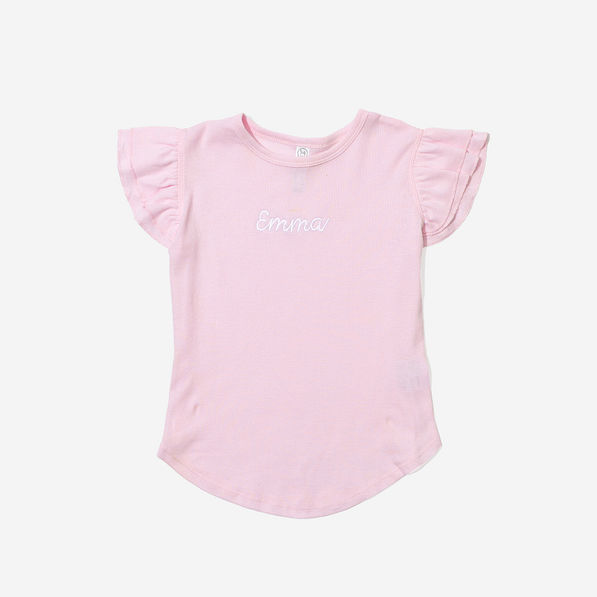 Monogrammed Flutter Sleeve Top in Light Pink