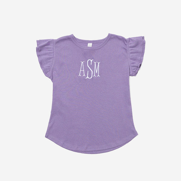 Monogrammed Flutter Sleeve Top in Lavender