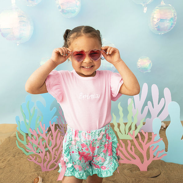 light pink toddler flutter sleeve top on aria