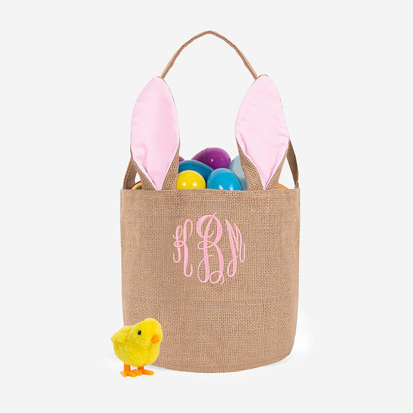 Monogrammed Bunny Easter Basket in Light Pink
