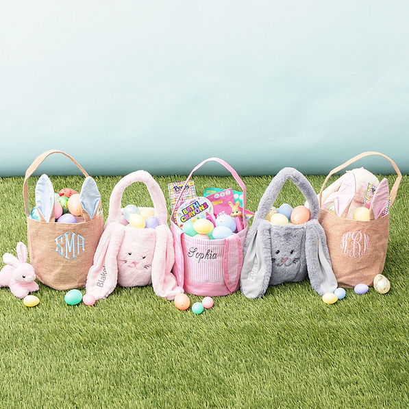 group of easter baskets on grass