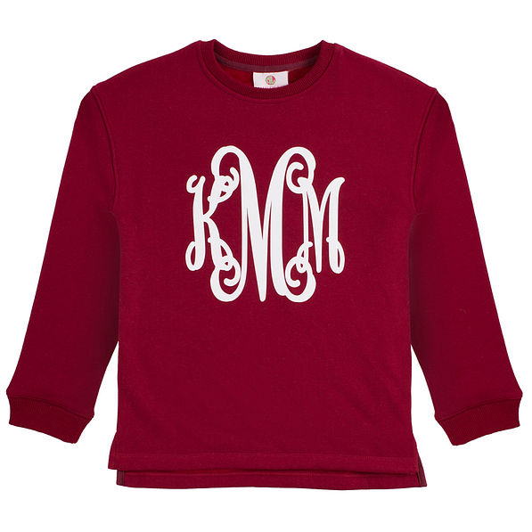 burgundy monogrammed youth crewneck sweatshirt in large burgundy monogrammed youth crewneck sweatshirt in large