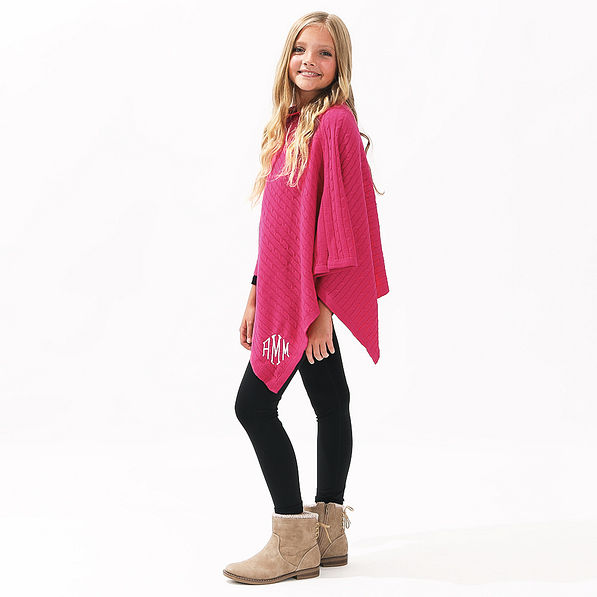 Girls Elegant Pearl-Embellished Winter Poncho with Fur Trim – Blush Pink main image 1