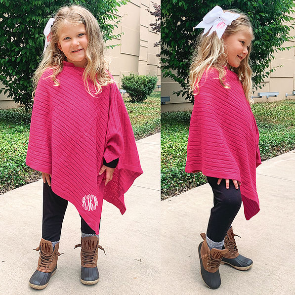 front and side of girls hot pink poncho