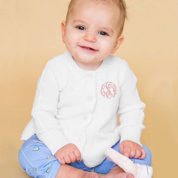 monogrammed white baby swing cardigan